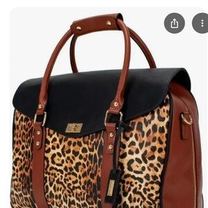 Badgley Mischka Leopard Print Travel Bag - Black and Brown